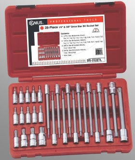 Hex & Star Sockets Professional Series PN:BS2328TL Genius 28 Piece 1/4