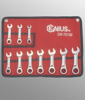 Wrenches / Pliers Professional PN:GW7610M Genius 10 Piece Metric Stubby Combination Ratcheting Wrench Set