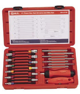 Nut Drivers, Star/Hex Handrivers & Screwdrivers PN:NB021M Genius 21 Piece Hex Nut Drivers and Bits Set