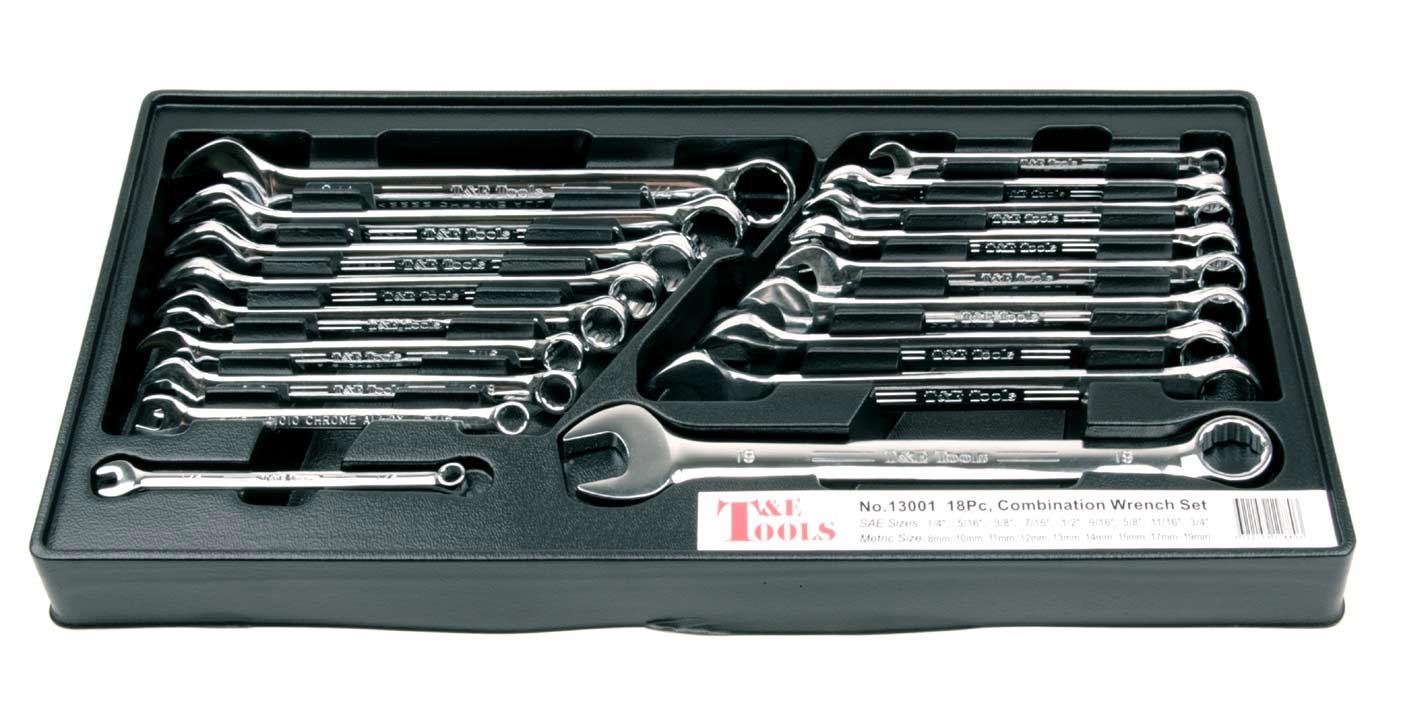 Wrenches T & E Tools 13001 18 Piece SAE - Metric Combination Wrench Set