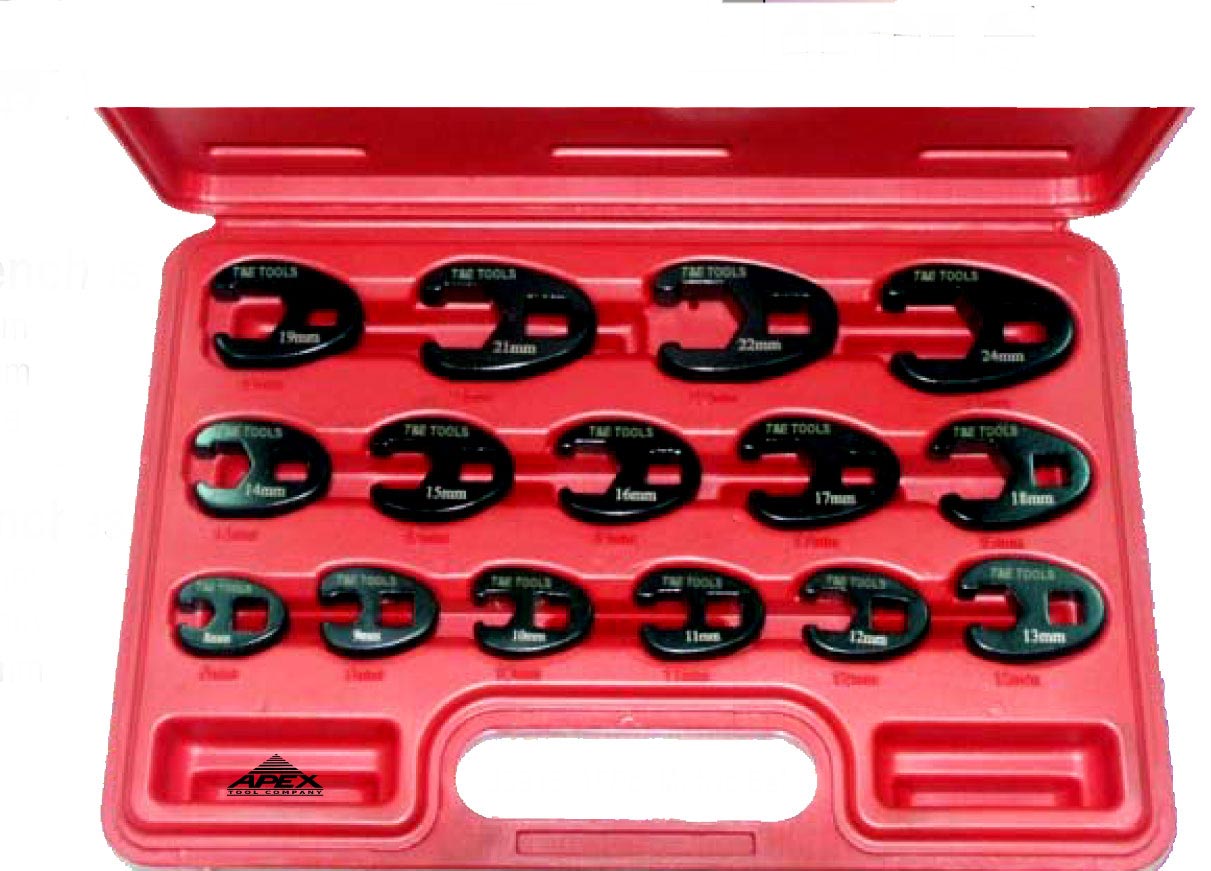 1/2 Drive Professional T&E Tools 93915 15Pc. Metric Flare Nut Crowsfoot Wrenches Model 93915